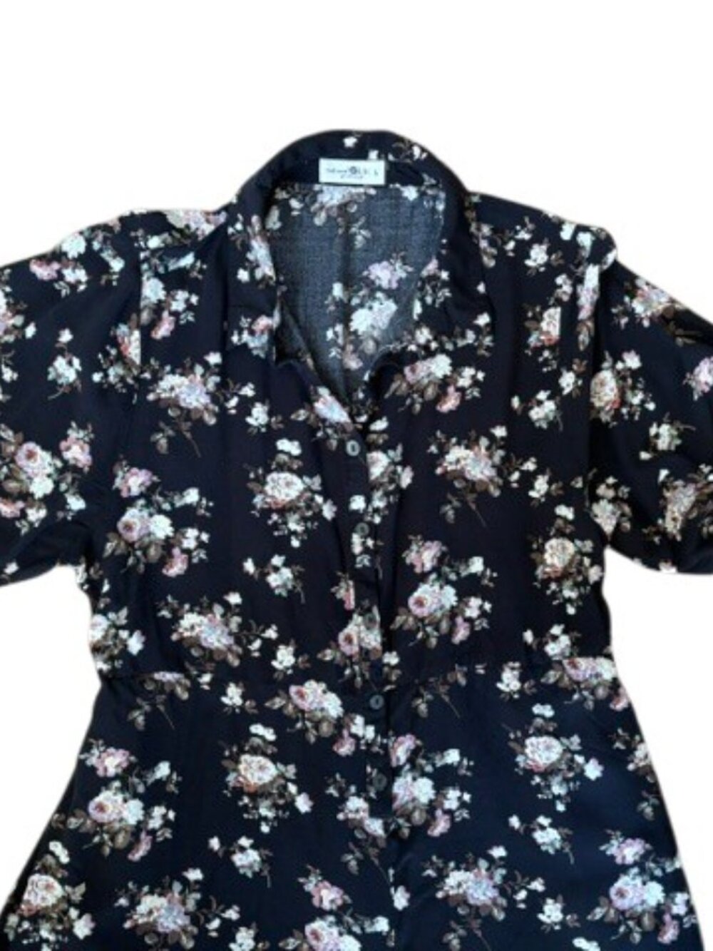 Natural Life Black Floral Wide Leg Cropped Short Sleeve Jumpsuit Large - Picture 2 of 8